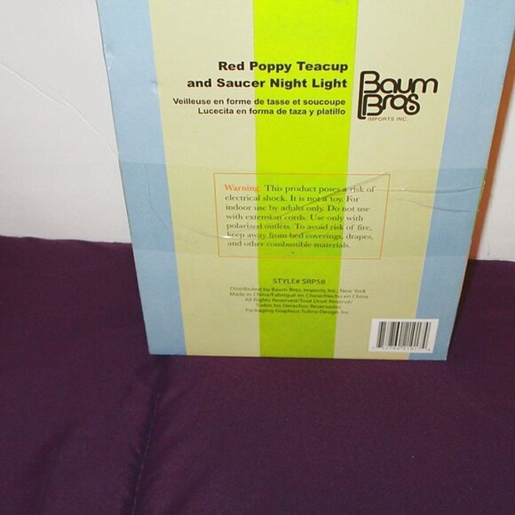 NIB Baum Brothers POPPY Red TEACUP & SAUCER Plug In NIGHTLIGHT Porcelain - Picture 4 of 4